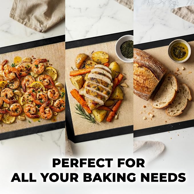 Zulay Kitchen Silicone Baking Mat 2 Pack – 16.5"×11.6" BPA-Free Reusable Baking Sheet, Heat Resistant 480°F – Non-Slip Border, Perfect for Cookies, Bread, Pastries & Oven Use - (Black)