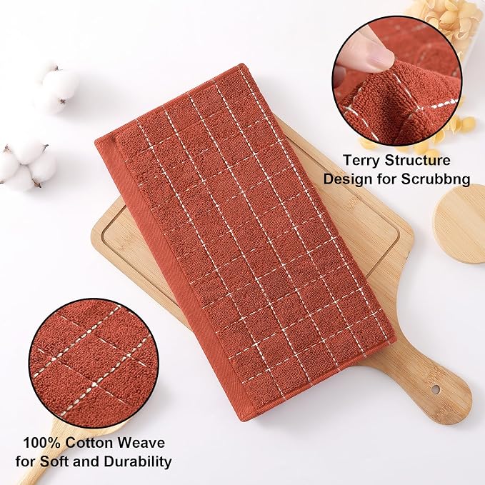 Homaxy 100% Cotton Terry Kitchen Dish Cloths, 6 Pack, Rust | Ultra Soft and Absorbent, Suitable for Drying and Washing Dishes