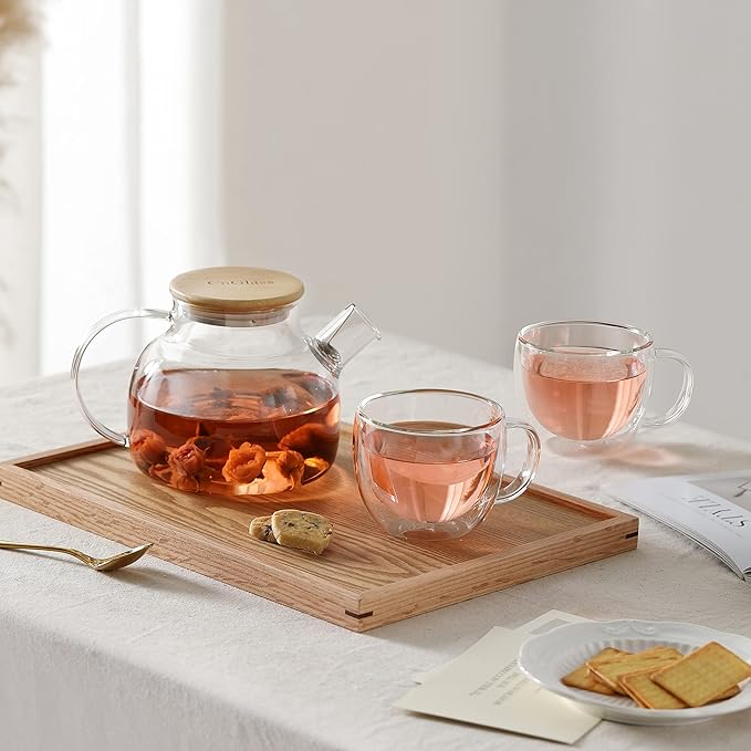CnGlass Glass Teapot Stovetop Safe,30.4oz Clear Tea pot with Removable Filter Spout,Loose Leaf and Blooming Tea Maker