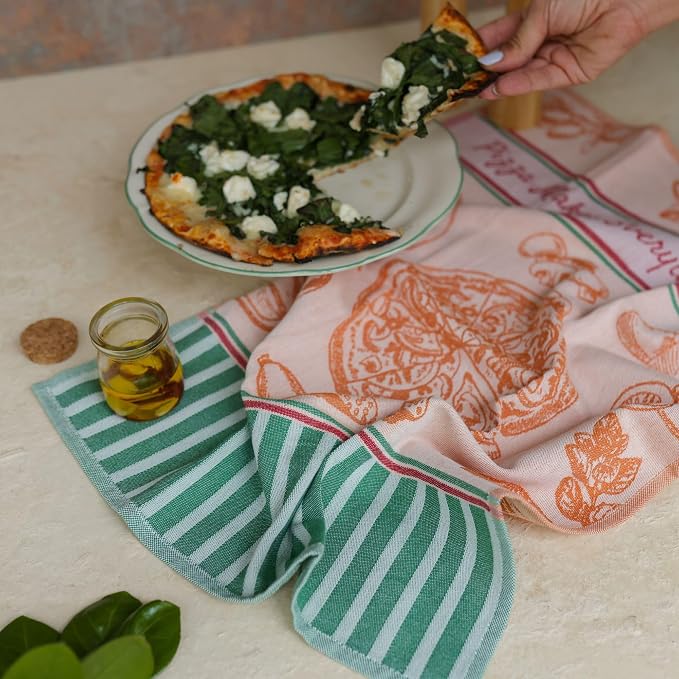 100% Cotton French Jacquard Kitchen Tea Towel Set of 4 - Italian & French Gourmet Kitchen Towels (Gourmet Moments)