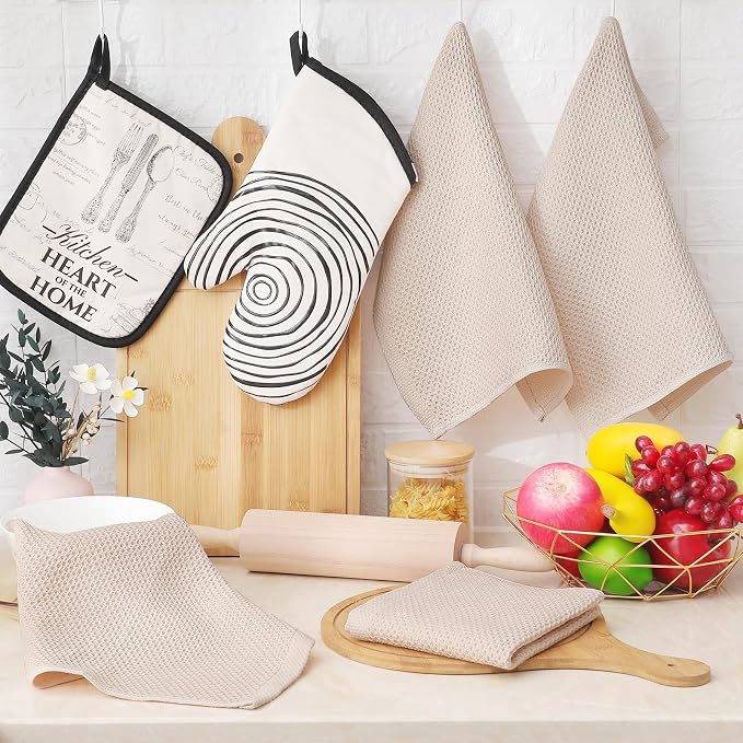 Homaxy 100% Cotton Waffle Weave Kitchen Dish Cloths 18-Pack, Beige | 12 x 12 Inches, Ultra Soft Absorbent Dish Towels, Quick Drying Dish Rags with Hanging Loop