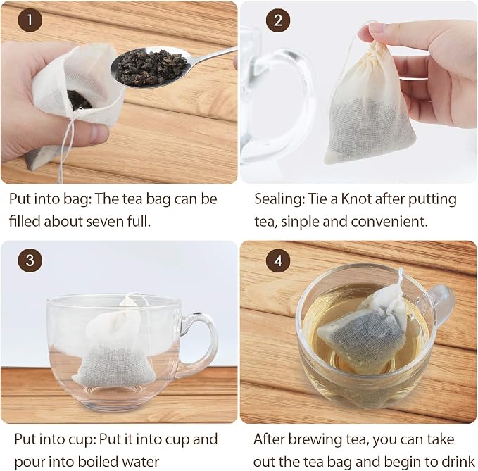 Tea Filter Bags, 50 Pack Empty Reusable Cotton Tea Bag for Loose Leaf Tea | 3.1 x 3.9Inch Unbleached Strainer ECO Friendly Tea/Herb Brew Bags Tea Infuser tea strainer