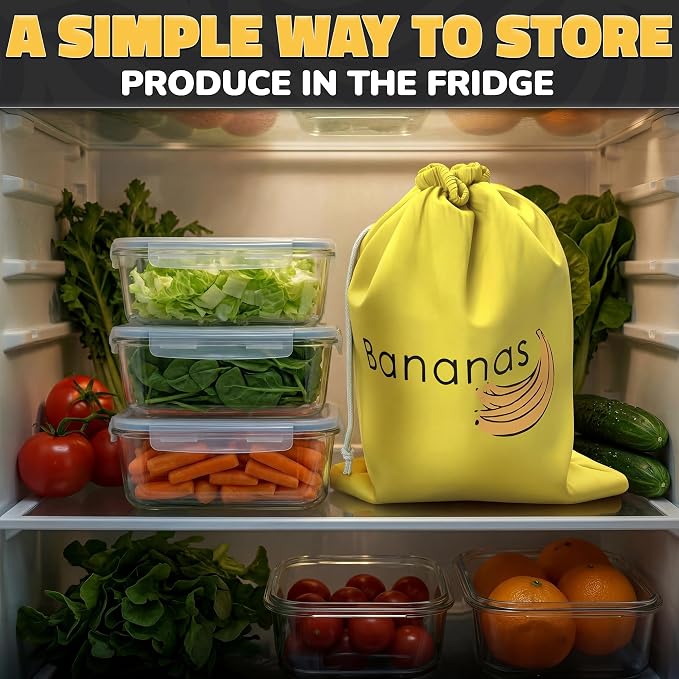 Banana Bag to Keep Bananas Fresh for Longer, Aluminum-Lined Storage | 13.8 x 10.6 In Nylon Storage Keeper Slows Ripening - a Reusable Produce Saver for Fruits and Veggies, on Counters or Travel