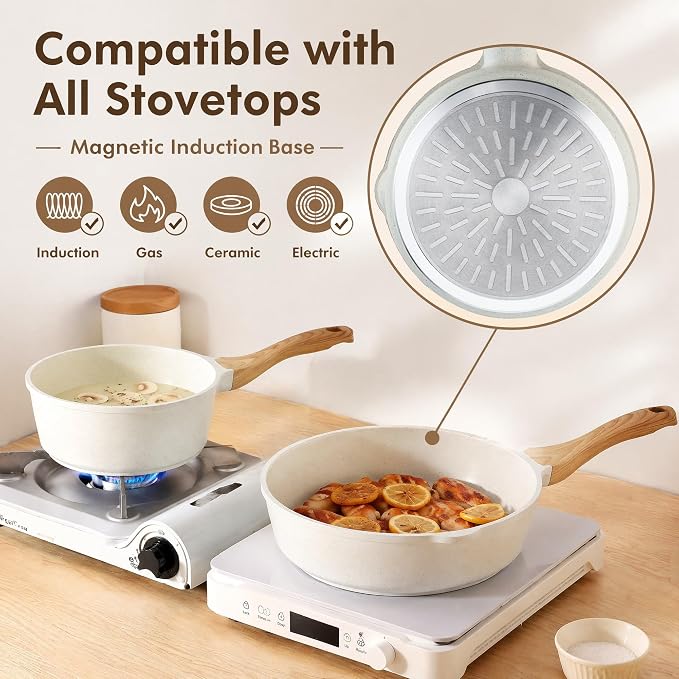 SENSARTE Nonstick Ceramic Cookware Set, 13-pcs Non-toxic Pots and Pans Set | Healthy Kitchen Cooking Set with Stay-Cool Handles, Silicone Tools and Pot Protectors, PFAS Free
