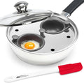 Nonstick Egg Poacher Pan, 2 Poached Egg Cups, Easy Poached Egg Cooker Stainless Steel, Perfect Eggs Benedict Maker, Egg Poaching Pan, PFOA-Free Silicone Spatula - Modern Innovations