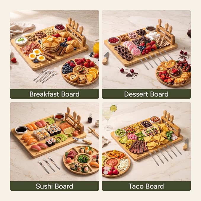 SMIRLY Charcuterie Boards Set, Large Cheese Board with Accessories, Bamboo | House Warming Gifts, Wedding Gifts for Couples, Bridal Shower Gifts, Magnetic Holder for 4 Cheese Knives, Fruit Tray