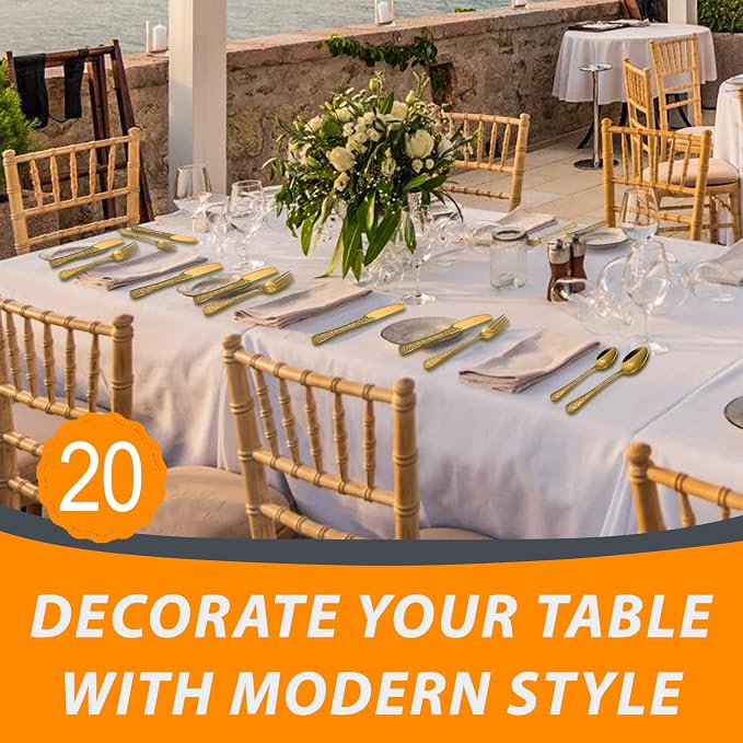 Runfly Modern Carved Floral Gold Stainless Steel 20-Piece Flatware Set | Silverware Set, Vintage Utensil Set, Cutlery Set for Home and Kitchen, with Knife/Fork/Spoon