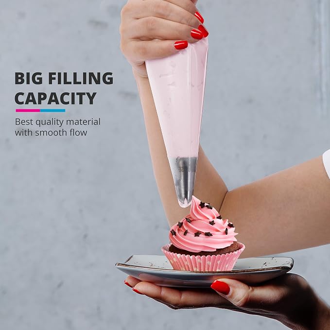 Disposable Piping Bags 16 Inch - 100 Textured Anti Burst Pastry Bags - Icing Piping Bags for Frosting - Ideal for Cakes and Cookies Decoration