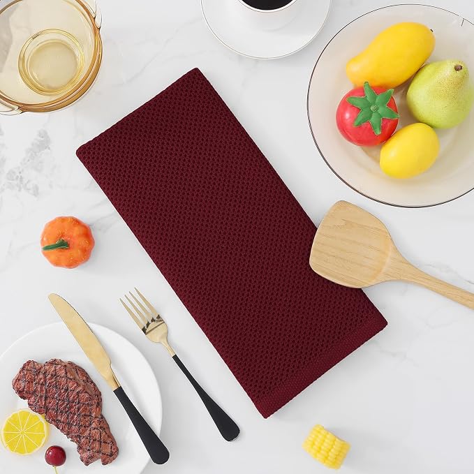 Homaxy 100% Cotton Waffle Weave Kitchen Dish Towels 24-Pack, Burgundy | 13 x 28 Inches, Ultra Soft Absorbent Dish Towels, Quick Drying Cleaning Towels