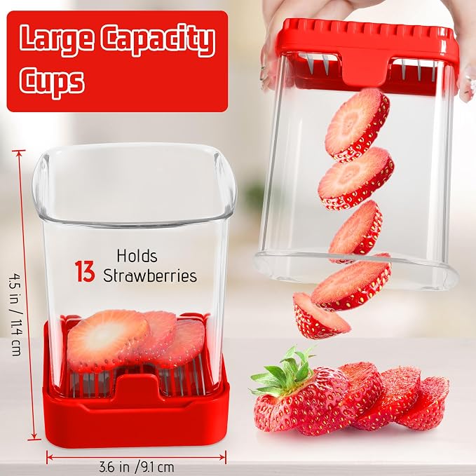 Strawberry Slicer Cup, Fruit Cutter – Quick-Slice for Meal Prep, Red | Dual-Function Base, Easy-Clean & Storable – 304 Stainless Steel Blade – Quick & Safe Slicing Kitchen Gadget