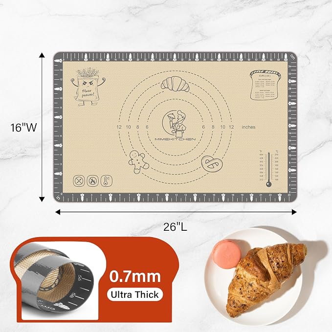 Extra Thick Silicone Mat for Baking Macaron, Bread, Pizza, Silicone Baking Mat with Measurement, Non Stick Pastry Mat for Dough Rolling Out, Heat Resistant to 480°F for Baker