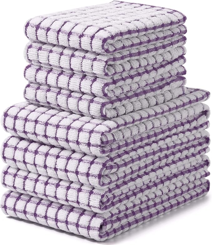 Homaxy Kitchen Towels and Dishcloths Set, Set of 8, Purple | Cotton Terry Kitchen Dish Towels, Super Soft and Absorbent Dish Cloths, 16 x 25 and 12 x 12 Inches