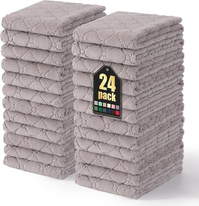 Homaxy 24 Pack Super Soft Absorbent Dish Towels, 10" x 20", Grey | Coral Velvet, Nonstick Oil Fast Drying Microfiber Cleaning Cloth, No Lint Dishcloths for washing and drying