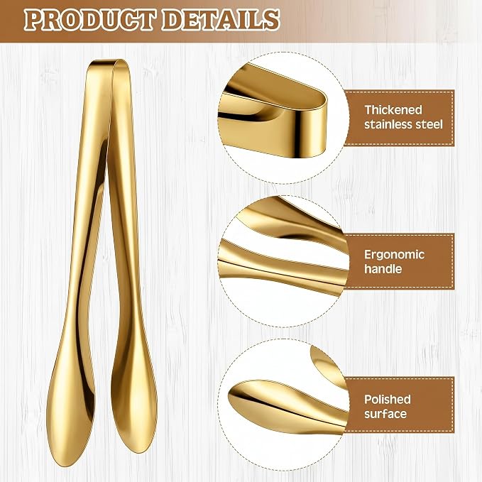 2 Pack Polished Stainless Steel Serving Tongs 9 and 12 Inch Metal Food Gold Tong for Buffet Salad BBQ Grilling Heavy Duty Kitchen Utensils for Cooking Catering Wedding Party