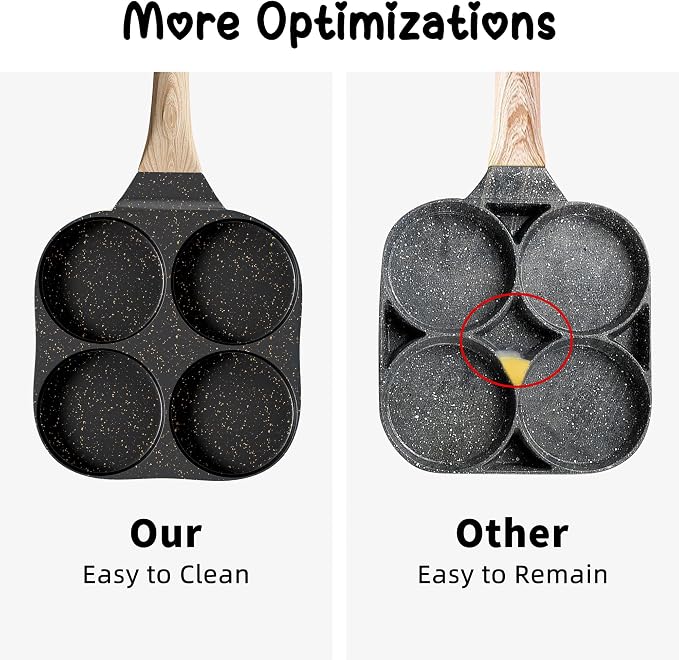 Caannasweis Egg Pan Omelette Pan, 4-Cup Nonstick Granite Omelette Skillet Breakfast Frying Pan Egg Cooker Suitable for Gas Stove & Induction Cookware, PFOA PFOS Free, Black