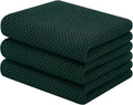 Homaxy 100% Cotton Waffle Weave Kitchen Towels, 3-Pack, Blackish Green | 13 x 28 Inches, Ultra Soft Absorbent Dish Towels, Quick Drying Cleaning Towels