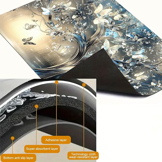HOMETITUTE Silver Butterfly Tree Stove Top Cover 28x20 Diatomite Decor Mat