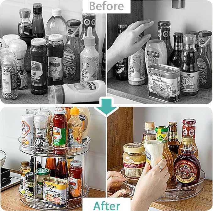 URALFA 2 Tier Lazy Susan Turntable, 9 Inch Clear Organizer for Cabinet | Acrylic Rotating Spinning Storage Rack, Plastic Multi-layer Shelf for Spice Rack, Fridge, Bathroom, Pantry