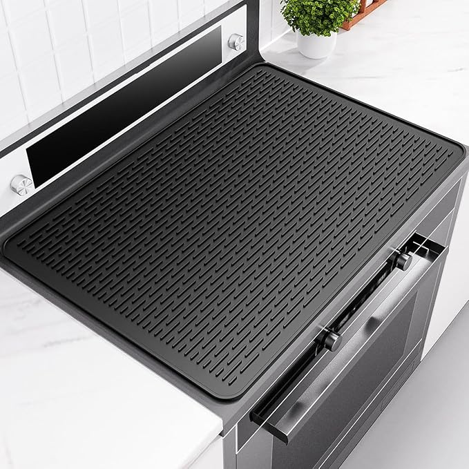Stove Top Covers for Electric Stove, Glass Cooktop Protector 28''L x 20''W | Waterproof Foldable Anti-Slip Heat Resistant Induction Silicone Stove Mat, Camper RV Stovetop Cover, Kitchen Dish Drying Mat