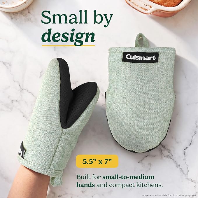 Cuisinart Mini Oven Mitts, 2-Pack, Neoprene Grip, Heat Resistant 350F | Cotton-lined, non-slip neoprene palm, ambidextrous design, ideal for smaller hands and everyday cooking