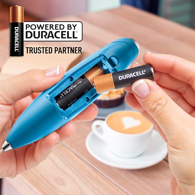 Zulay Kitchen Powerful Milk Frother Wand With Duracell Batteries - Ultra Fast Handheld Drink Mixer - Electric Whisk Foam Maker for Coffee, Lattes, Cappuccino & Matcha - Z1 Motor - Metal Blue