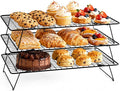 Cooling Rack 16"x10", 3-Tier Stackable & Collapsible Cooling Racks | Cooling Racks for Cooking and Baking, Roasting, Grilling, Oven & Dishwasher Safe (Black, 3-Tier)