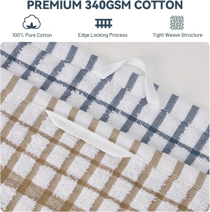 Egles 12 Packs Kitchen Dishcloths, 12" x 12" 100% Cotton | with Hanging Loop, Soft and Absorbent Terry Dish Cloths, Quick Drying Grid Dish Towel Set