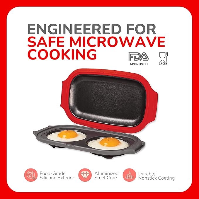 Egg Mate Microwave Egg Cooker – 2-Egg Sunny Side Up Maker with Steam Vent Lid – Fast Breakfast Sandwich Egg Mold – BPA-Free, Dishwasher Safe