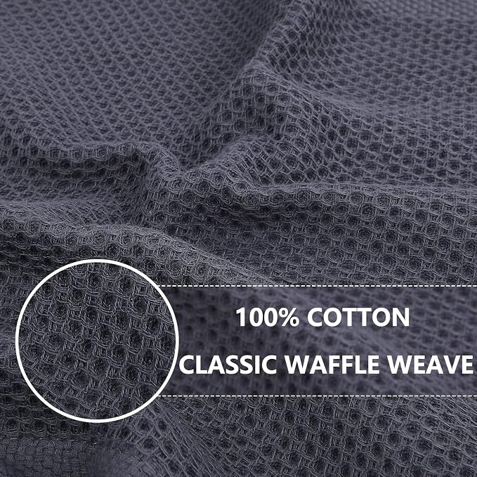 Homaxy 100% Cotton Waffle Weave Kitchen Dish Towels 12-Pack, Dark Grey | 13 x 28 Inches, Ultra Soft Absorbent Dish Towels, Quick Drying Cleaning Towels