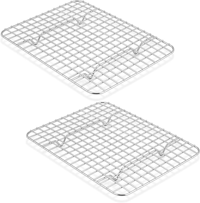 TeamFar Cooling Rack, 9.75”x7.5” Stainless Steel Baking Grid Wire Rack | Small Roasting Grilling Cooking Racks for Cookie Cake Bread, Fit Toaster Oven Pan for Christmas Party, Dishwasher Safe- 2PCS