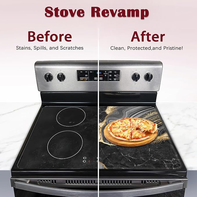 Black Gold Marble Electric Stove Top Cover Protector,Glass Flat Top Stove Mat,Heat-Resistant Oven Induction Cooktop Mat for Ceramic Countertop Mats Dish Drying Mat