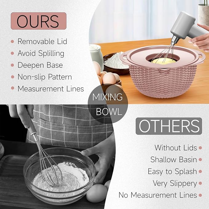 4-1 Colander with Bowl & Spoons Set - Food Strainer with New Upgraded Graters & Spoons - Colanders for kitchen(Patented) - Strainer for Fruit Pasta Veggie, Funny Presents for Women, Pink