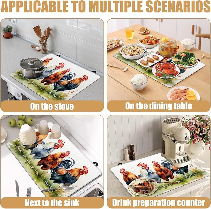 Rustic Rooster Stove Top Covers for Electric Stove,Farmhouse Electric Gas Stove Pad Heat Resistant Range Cooktop Protector for Home Decor Kitchen 28"x20"