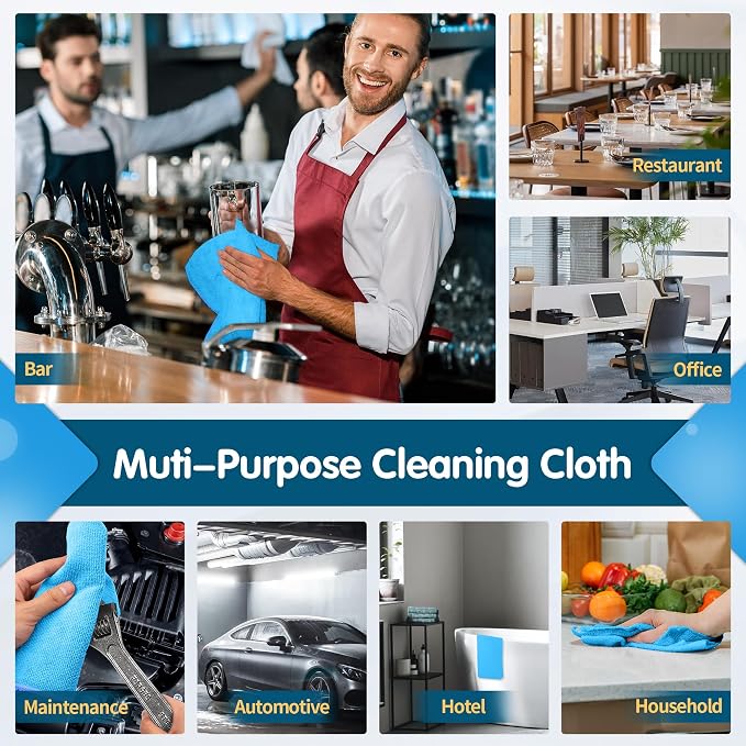 Blue Microfiber Cleaning Cloth -Pack of 12, Highly Absorbent Cleaning Rags, 16"X12" All Purpose Cleaning Towels for Housekeeping, Kitchen, Car, Lint Free and Reusable Microfiber Towels