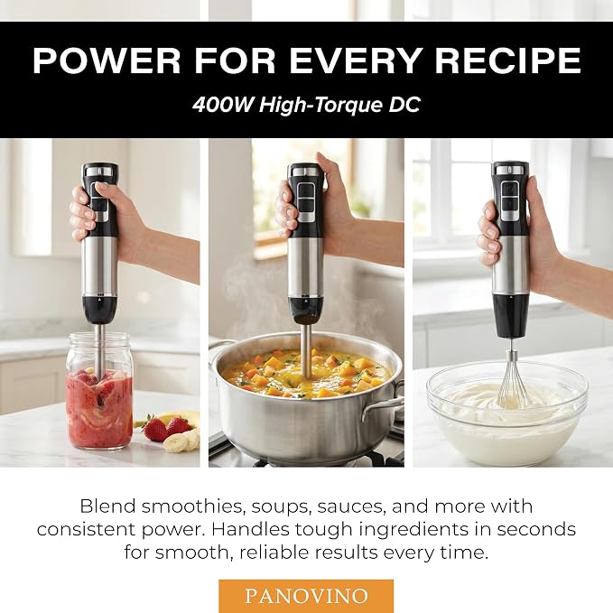 Handheld Immersion Blender, Stick & Hand Blender, 7-Speed, Black | Reinforced Metal Gear, Won't Strip Like Plastic; Whisk, Chopper & Beaker for Soups, Sauces, Smoothies & Baby Food