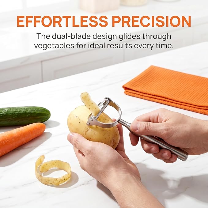 2-in-1 Julienne Vegetable Peeler, Julienne Peeler Shredder Tool | Stainless Steel Handed Julian Peels and Slices for Kicthen, Suitable for Make Vegetable Noodles, Fruit and Vegetable Salad