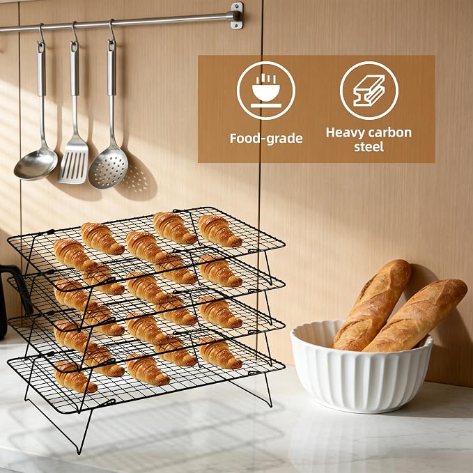 Cooling Rack 16"x10", 5-Tier Stackable & Collapsible Cooling Racks | Cooling Racks for Cooking and Baking, Roasting, Grilling, Oven & Dishwasher Safe (Black, 5-Tier)