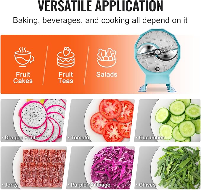 VEVOR Manual Vegetable Fruit Slicer, 0-0.5"/0-12mm Thickness Adjustable Commercial Slicer Machine, Double Feed Ports, Stainless Steel Blade Food Cutter Slicing Machine for Cucumber, Lemon, Tomato