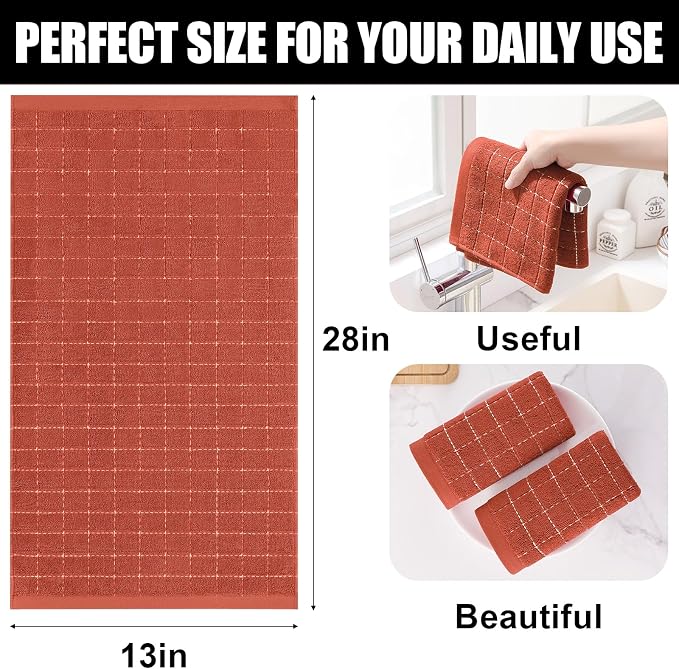 Homaxy 100% Cotton Terry Kitchen Dish Cloths, 8 Pack, Rust | Ultra Soft and Absorbent Dish Towels for Kitchen, Suitable for Drying and Washing Dishes