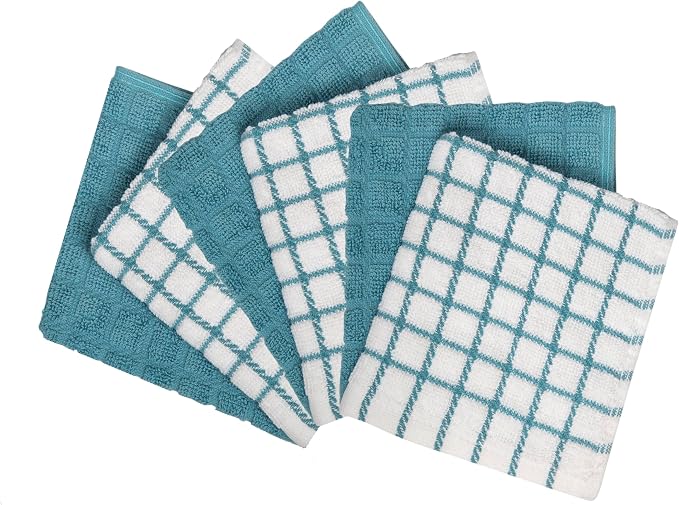 Bumble Dish Cloths (6-Pack), 100% Cotton Kitchen Towels, 12"x12" - Aqua | 405 GSM | Soft, Highly Absorbent & Durable Dish Towels for Kitchen