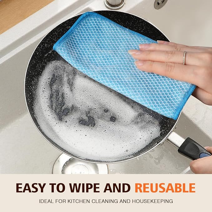 Dish Cloths for Washing Dishes with Scrub Side, Microfiber Dish Rags | Dual-sided microfiber dish cloths with scrubber for stuck-on food, quick dry kitchen washcloths 9 Pack, 12" x 12 Inch Blue