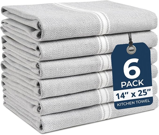 LANE LINEN 100% Cotton Kitchen Towels Set - 6 Pack Kitchen Dish Towels, Soft & Durable Size 14"x25", Good for Polishing Silverware, Cleaning Ceramic Countertops, Machine Washable - Grey Chambray
