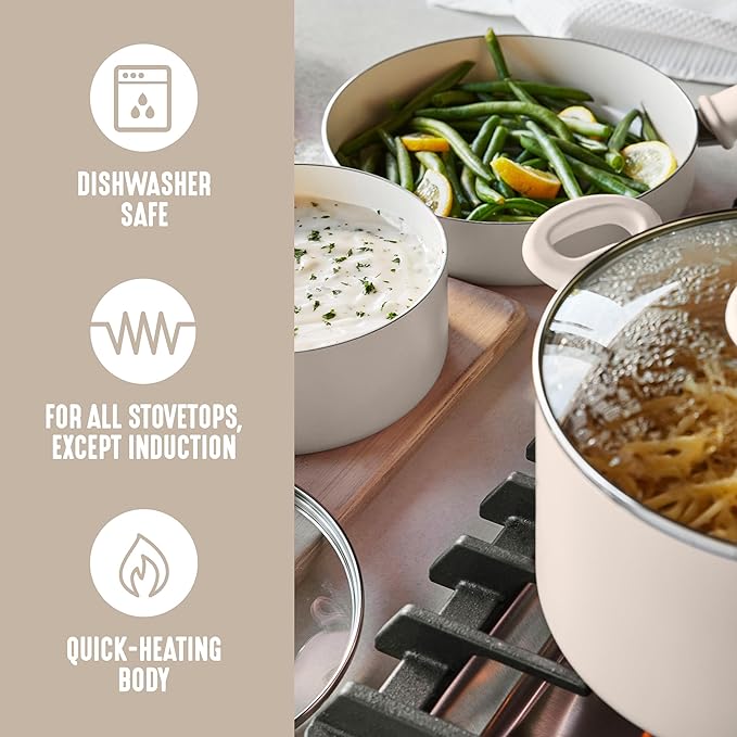 GreenLife 6QT Ceramic Nonstick Stockpot with Glass Straining Lid, Taupe | PFAS-Free Ceramic Nonstick Coating, Large Cooking Pot, Soup Pan, Stay-Cool Handles, Dishwasher & Oven Safe up to 350F