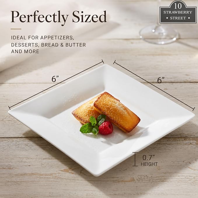 10 Strawberry Street 6" Catering Square Appetizer Plate, Set of 12