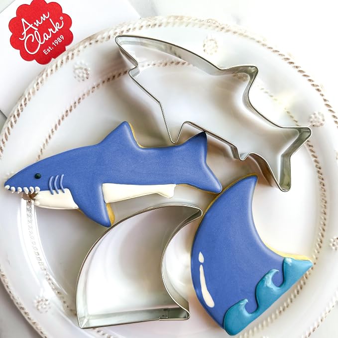 Ann Clark Shark Cookie Cutter Set of 2, Made in USA | Includes: Shark & Shark Fin, Perfect Size & Shape, From America's Largest Cookie Cutter Maker, Food-Safe American Steel