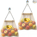 Reusable Hanging Storage Mesh Bags, White, 2 Bags & 2 Hooks | Durable, Breathable, For Fruits & Vegetables, Kitchen & Home Decor