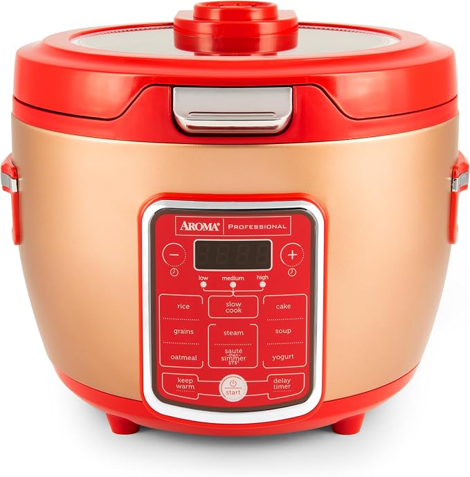 Cool Touch Rice Cooker with Glass Lid, Food Steamer, Slow Cooker, Multicooker with 11 Preset Functions, Steam Tray, Measuring Cup, Rice Spatula, 20 Cups (Cooked)