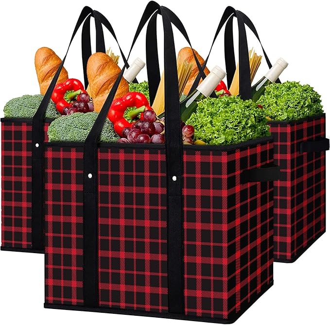 Reusable Grocery Bags 3 Pack, Foldable & Water Resistant Shopping Bags | Large Grocery Tote Bag Water Resistant Shopping Bags Foldable Grocery Bag for Clothes,Shoes and Picnic