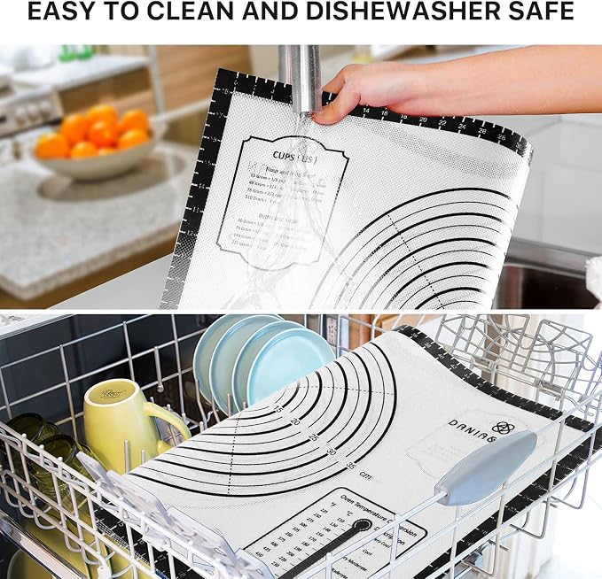 DANIA & DEAN 26"x16" Large Durable Silicone Baking Mat for Pastry and Bread | Non-Slip & Non-Stick Mat with Measurements, for Pizza, Pie Crust, Dough Rolling, Pasta & Sourdough, Reusable Counter Sheet