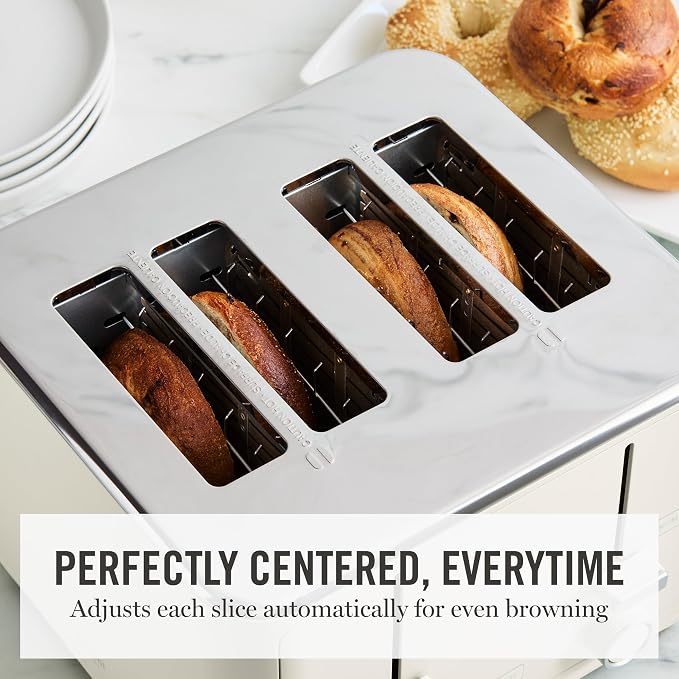 Martha Stewart 4-Slice Toaster, 3 Presets & 10 Shade Settings, Linen Cream | Gluten-Free, Bagels, Extra-Wide Self Centering Slots, Waffles & Artisan Bread, Shade Memory, Cord Wrap & Removable Crumb Tray